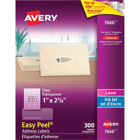 Étiquettes d'adresse transparentes Easy Peel® 1 x 2-5 / 8"  (300)