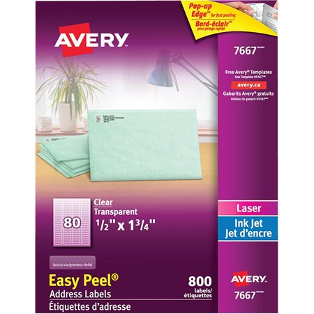 Étiquettes d'adresse transparentes Easy Peel® 1 / 2 x 1-3 / 4" (800)