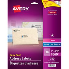 Étiquettes d'adresse transparentes Easy Peel® 1 x 2-5/8"  (750)