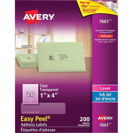 Étiquettes d'adresse transparentes Easy Peel® 1 x 4"  (200)