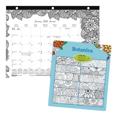 Calendrier sous-main mensuel DoodlePlan™ (2023) 11 x 8-1 / 2", perforé 3 trous pour reliure botanica