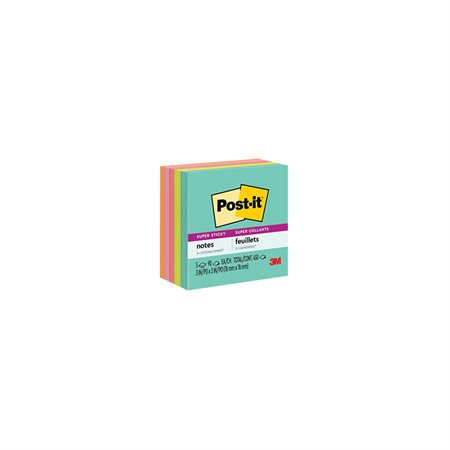 Feuillets Post-it® Super Sticky - collection Éclat de lumière 3 x 3 po. bloc de 90 feuillets (pqt 5)