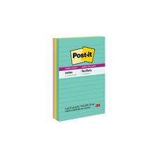 Feuillets Post-it® Super Sticky - collection Éclat de lumière 4 x 6 po, lignés bloc de 90 feuillets (pqt 3)