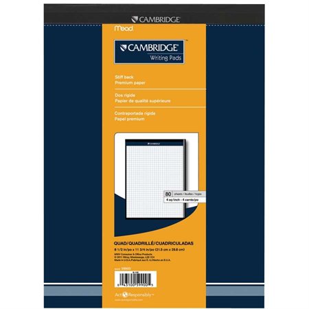 Bloc-notes de bureau Cambridge® Lettre. Quadrillé, 4 car. / po., 80 feuilles. blanc