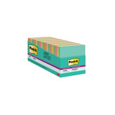 Feuillets Post-it® Super Sticky - collection Éclat de lumière 3 x 3 po, boîte de rangement bloc de 70 feuillets (pqt 24)