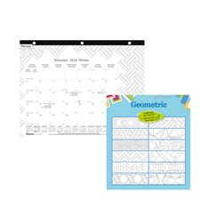 Calendrier sous-main mensuel DoodlePlan™ (2020) 11 x 8-1/2", perforé 3 trous pour reliure géométrie