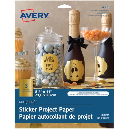 Papier autocollant de projet Paquet de 3 feuilles. doré