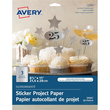 Papier autocollant de projet Paquet de 3 feuilles. argenté