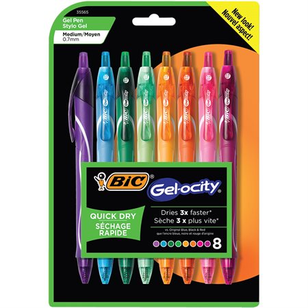 Stylo à bille roulante rétractable Gel-Ocity™ Paquet de 8 couleurs modes variées