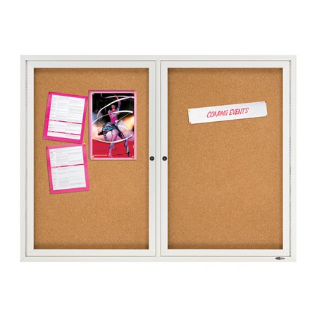 Cork Bulletin Board Aluminum frame, 2 doors 48 x 36 in