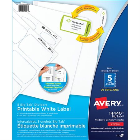 Big Tab™ Printable White Label Dividers 5 tabs