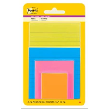 Post-it Super Sticky Notes - Assorted Sizes - 4 Sticky Note Pads