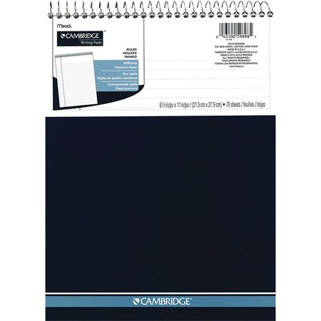 Bloc-notes de bureau Cambridge® Lettre. Ligné 5 / 16”. Reliure spirale. 70 feuilles. blanc