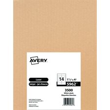 Easy Peel® White Rectangle Labels Box of 250 sheets 4 x 1-1/3"  (3500)