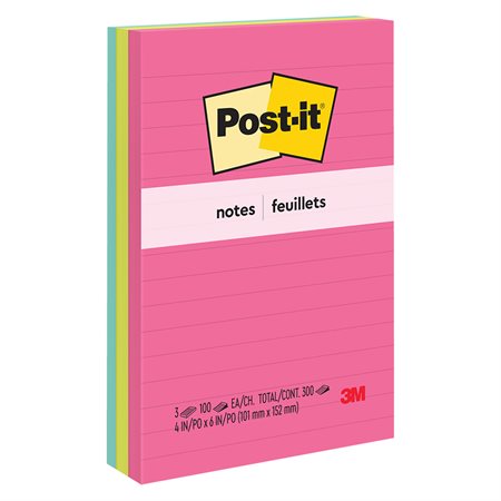 Post-it® Notes – Poptimistic Collection Lined 4 x 6 po (pkg 3)