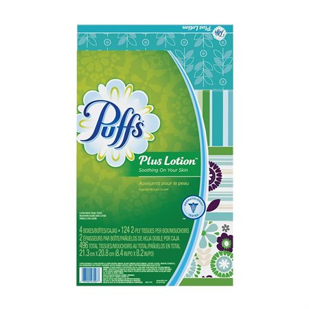 Papiers-mouchoirs Puff® Plus Lotion avec parfum de Vicks 4 boîtes de 124 mouchoirs.