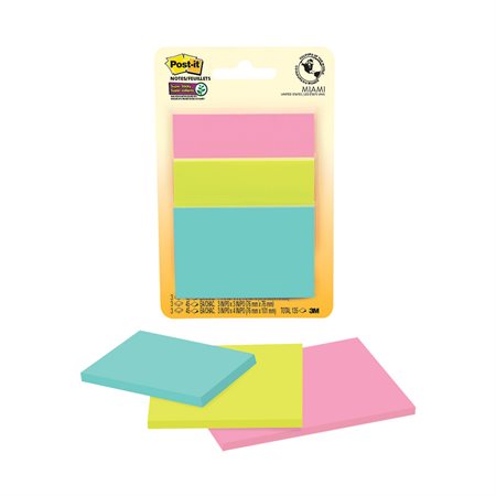 Post-it® Super Sticky Notes - Supernova Neons Collection Assorted sizes. 45-sheet pad (pkg 3)