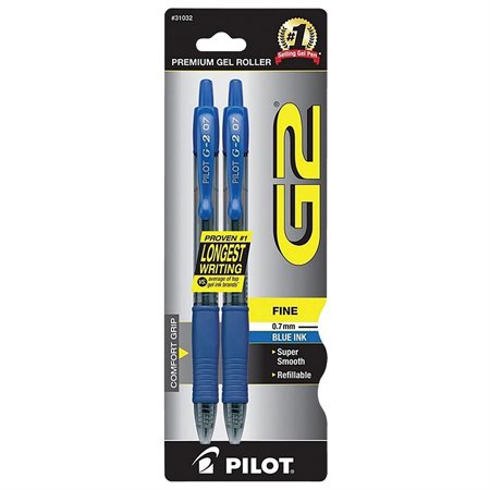 Stylos à bille roulante rétractable G2 0,7 mm. Paquet de 2 bleu