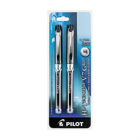 Stylos à bille roulante Hi-Tecpoint Grip V5  /  V7 0,7 mm. Paquet de 2 noir