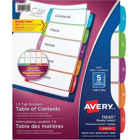 Ready Index® Customizable Table of Contents Dividers 1 - 5