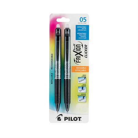 Stylo à bille roulante rétractable effaçable FriXion® Clicker 0,5 mm. Paquet de 2 noir