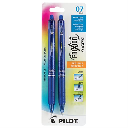 Stylo à bille roulante rétractable effaçable FriXion® Clicker 0,7 mm. Paquet de 2 bleu