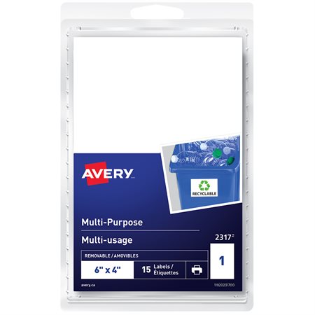 Self-Adhesive Multi-Purpose Labels Rectangular 6 x 4 in. (pkg 15)