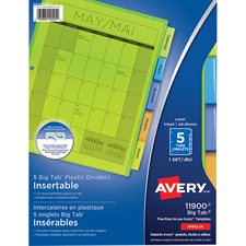 Intercalaires insérables Big Tab™ en plastique jeu de 5 onglets