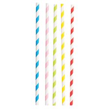 Compostable Paper Straws striped, assorted colours