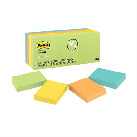 Feuillets originaux Post-it® - collection paradis floral 1-1 / 2 x 2 po bloc de 100 feuillets (pqt 12)