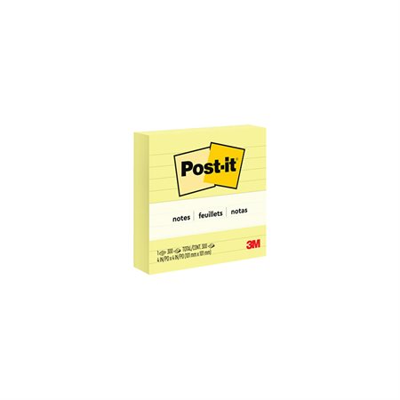 Feuillets autoadhésifs Post-it® Bloc de 300 feuillets lignés 4 x 4 po. (1)