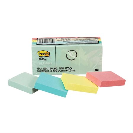 Feuillets originaux Post-it® - Bistro sur la plage 1-1 / 2 x 2 po bloc de 100 feuillets (pqt 12)