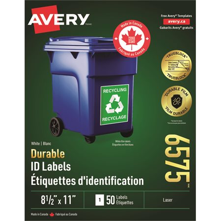 Étiquettes durables blanches TrueBlock™ 8-1 / 2 x 11” (50)