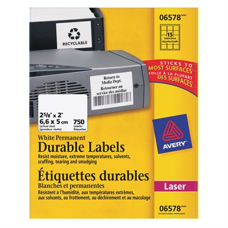 TrueBlock™ White Durable Labels 2-5 / 8 x 2" (750)