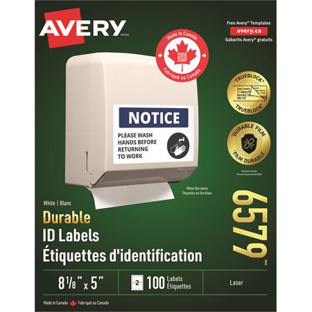 TrueBlock™ White Durable Labels 8-1 / 8 x 5" (100)