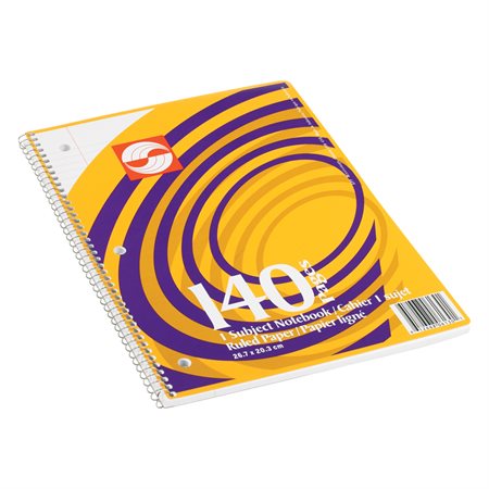 Spiral-bound ruled notebook 1 subject, letter size, 140 pages.