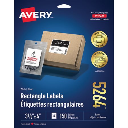 White Rectangle Labels Package of 25 sheets 4 x 3-1 / 3" (150)