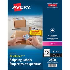 White Rectangle Labels Box of 250 sheets 4 x 2" (2500)