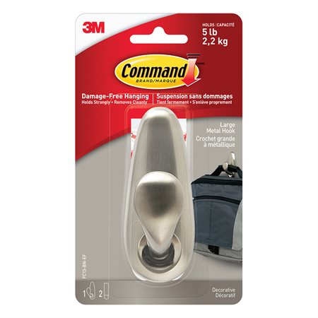 "Command" large metal hook brushed nickel