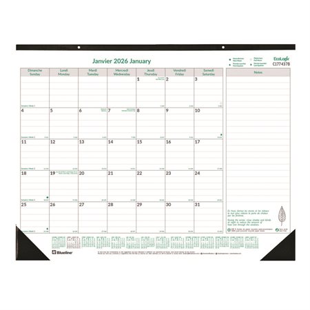 EcoLogix® Monthly Desk Pad Calendar (2026) Bilingual