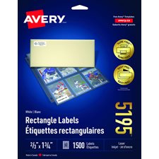 Étiquettes rectangulaires blanches Easy Peel® Paquet de 25 feuilles 1-3/4 x 2/3” (1500)