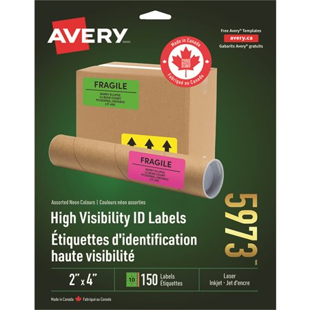 Fluorescent Labels 4 x 2”. Package of 150. assorted