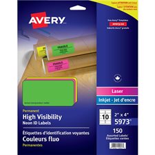 Fluorescent Labels 4 x 2”. Package of 150. assorted