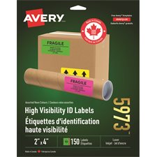 Fluorescent Labels 4 x 2”. Package of 150. assorted