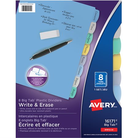 Big Tab™ Write & Erase Plastic Dividers 8 tabs