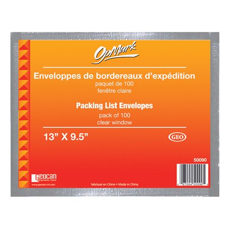 Packing Slip Envelope Clear window, 13 x 91 / 2". pkg 100