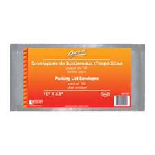 Packing Slip Envelope Clear window, 10 x 5-1/2". pkg 100