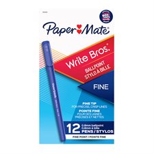 Stylo à bille Write Bros.® Pointe fine. Boîte de 12. bleu