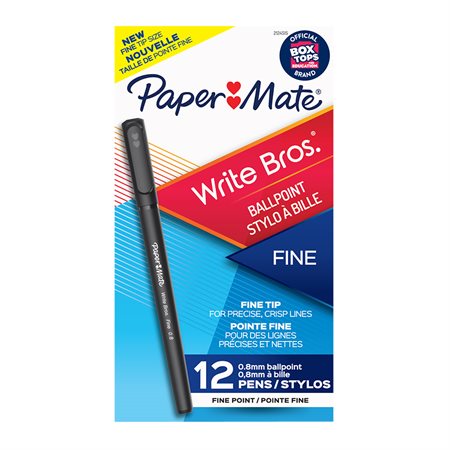 Stylo à bille Write Bros.® Pointe fine. Boîte de 12. noir