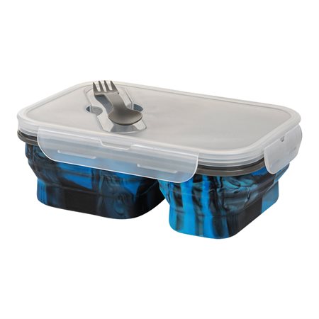 2 compartments collapsible silicone food container blue